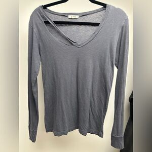 LNA DISTRESSED LONG SLEEVE COTTON GRAY TOP S